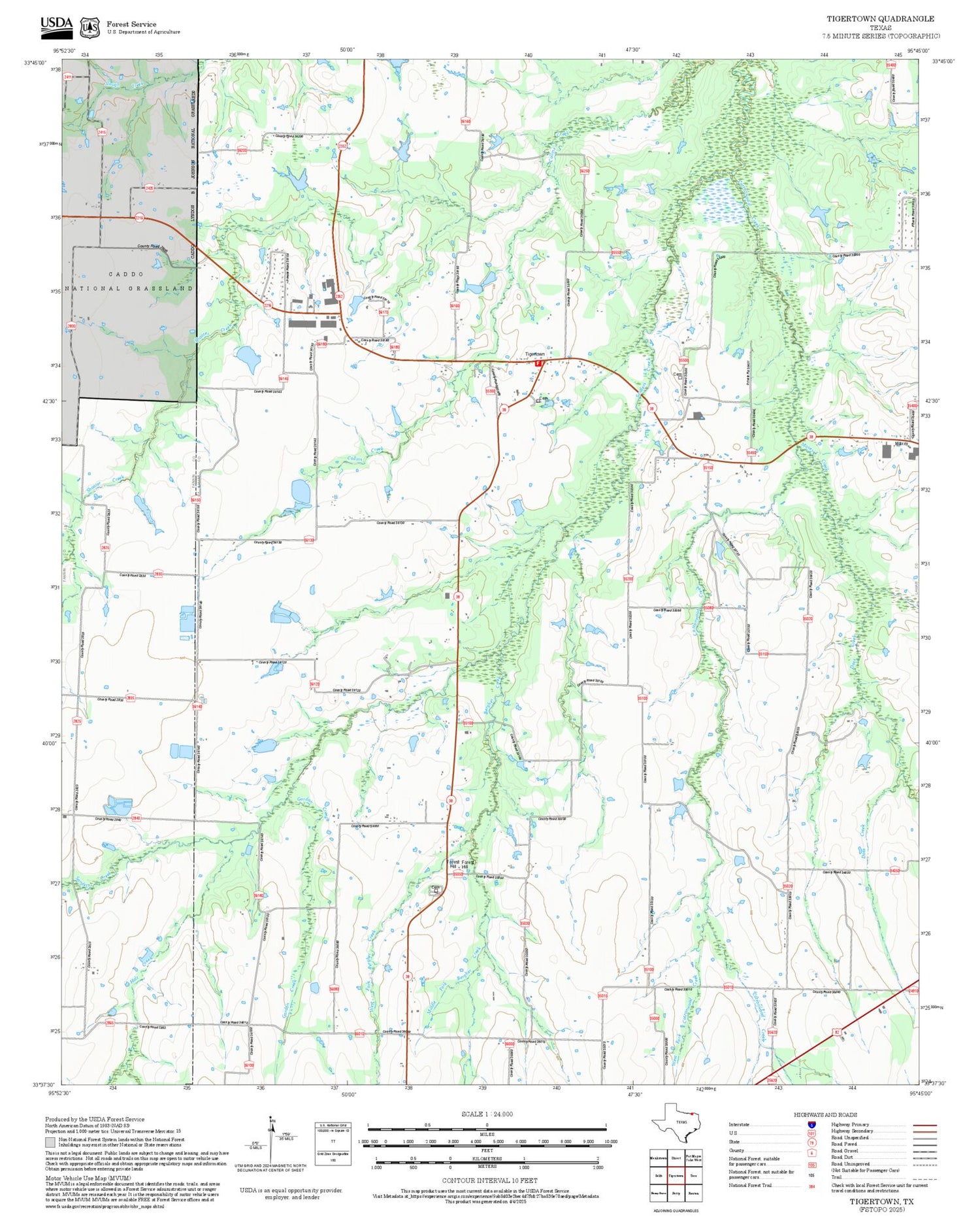 2025 Forest Service Topo Map of Tigertown Texas