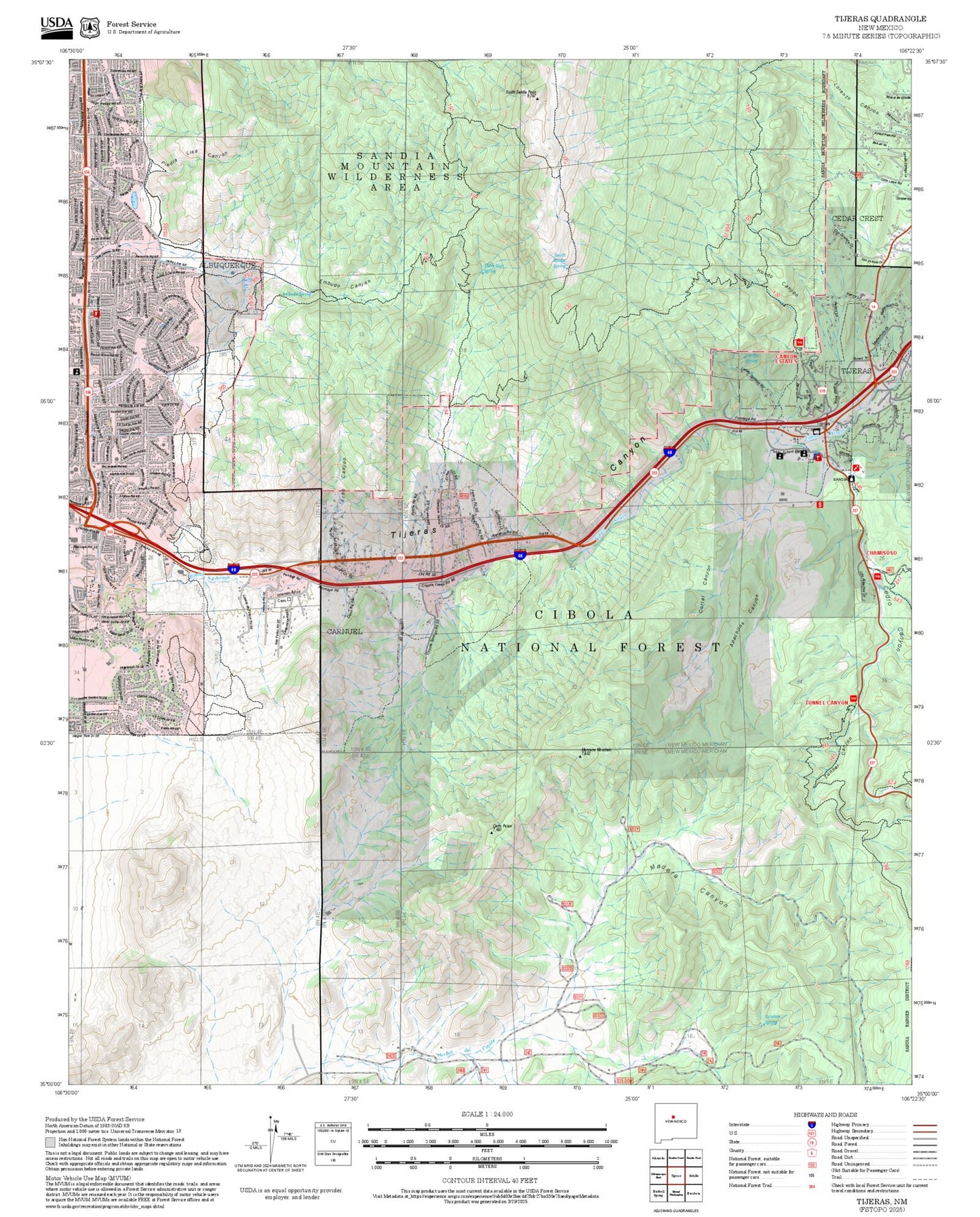 2025 Forest Service Topo Map of Tijeras New Mexico