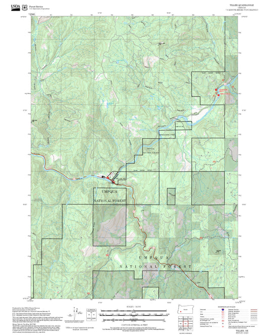 2025 Forest Service Topo Map of Tiller Oregon