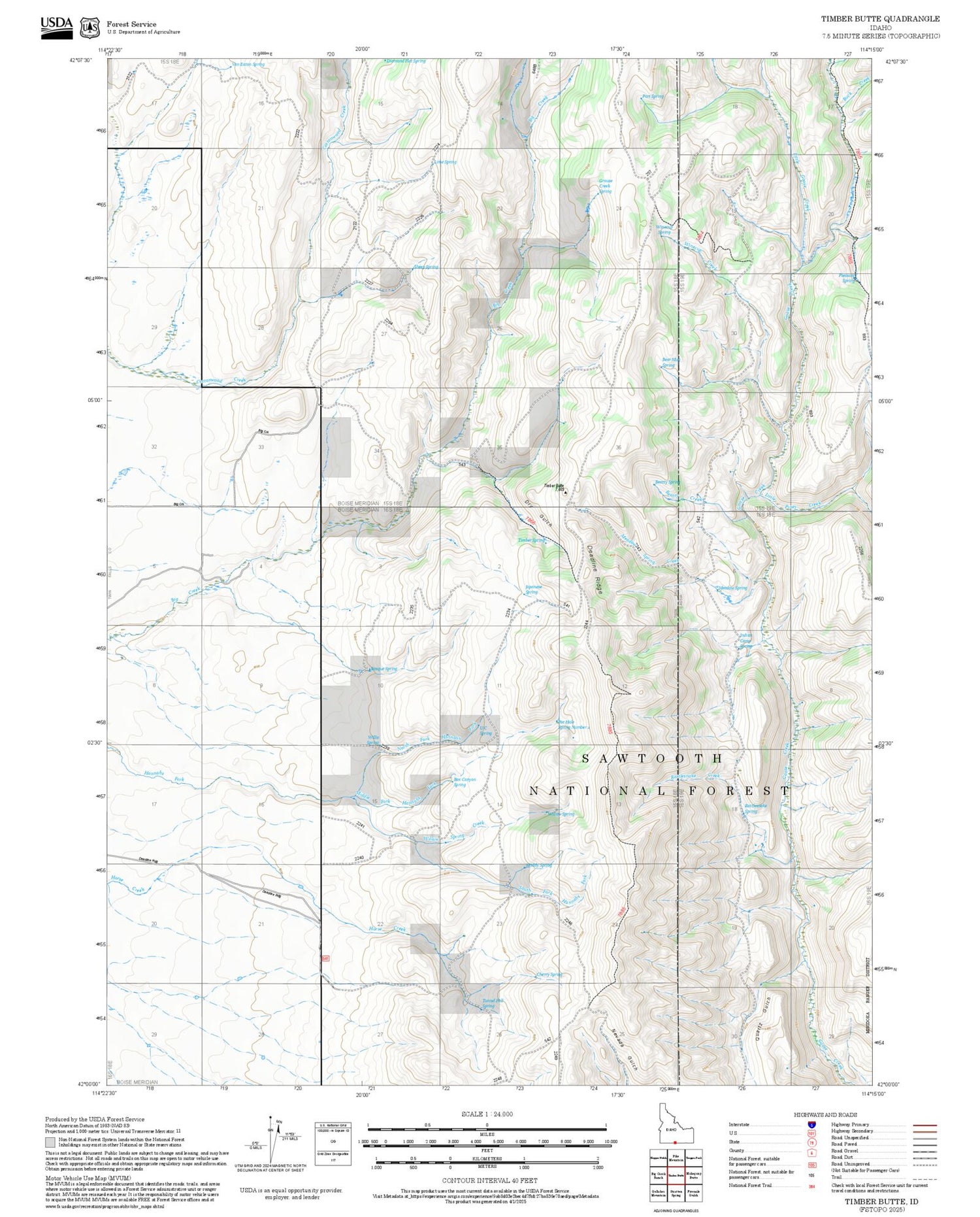 2025 Forest Service Topo Map of Timber Butte Idaho