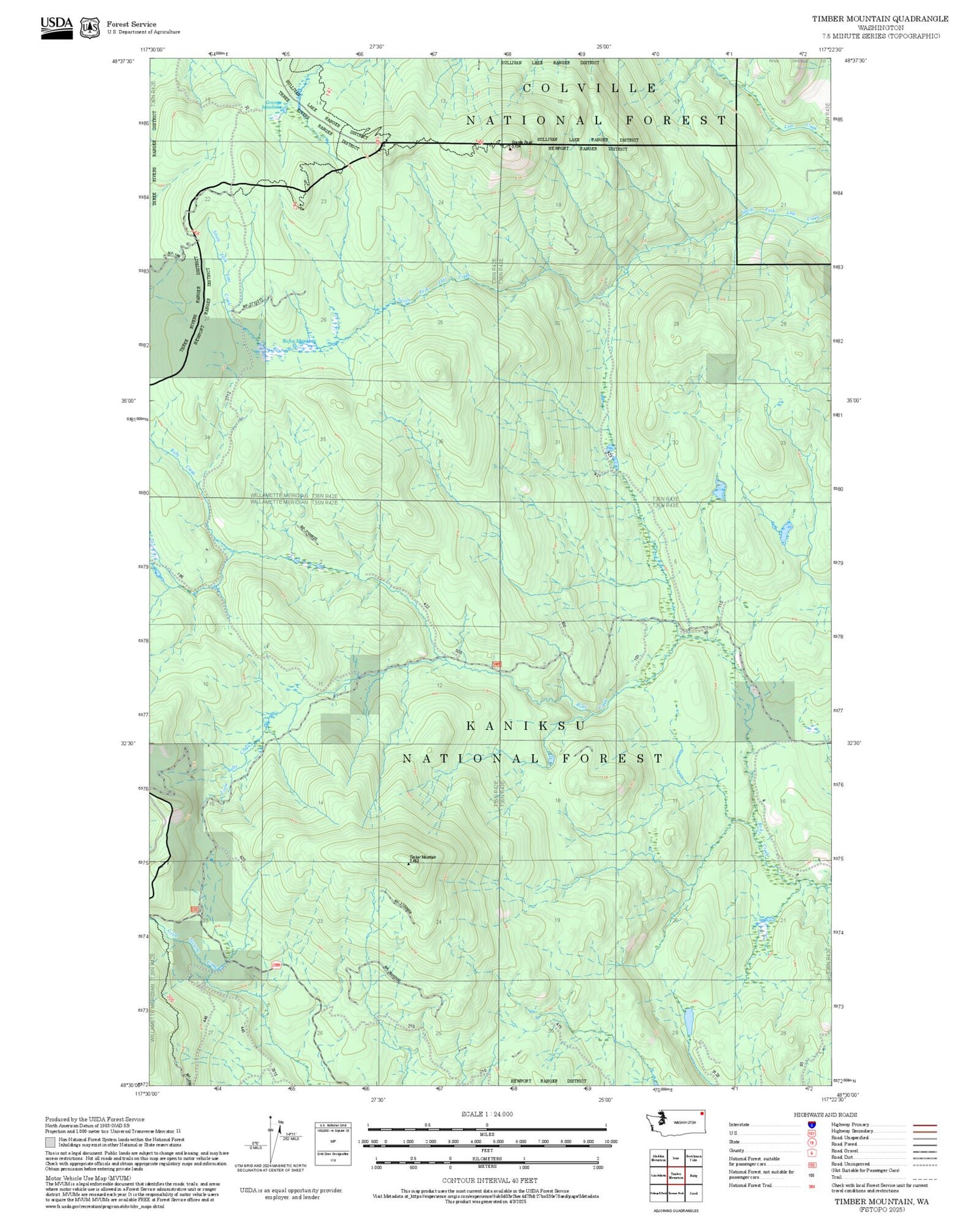 2025 Forest Service Topo Map of Timber Mountain Washington