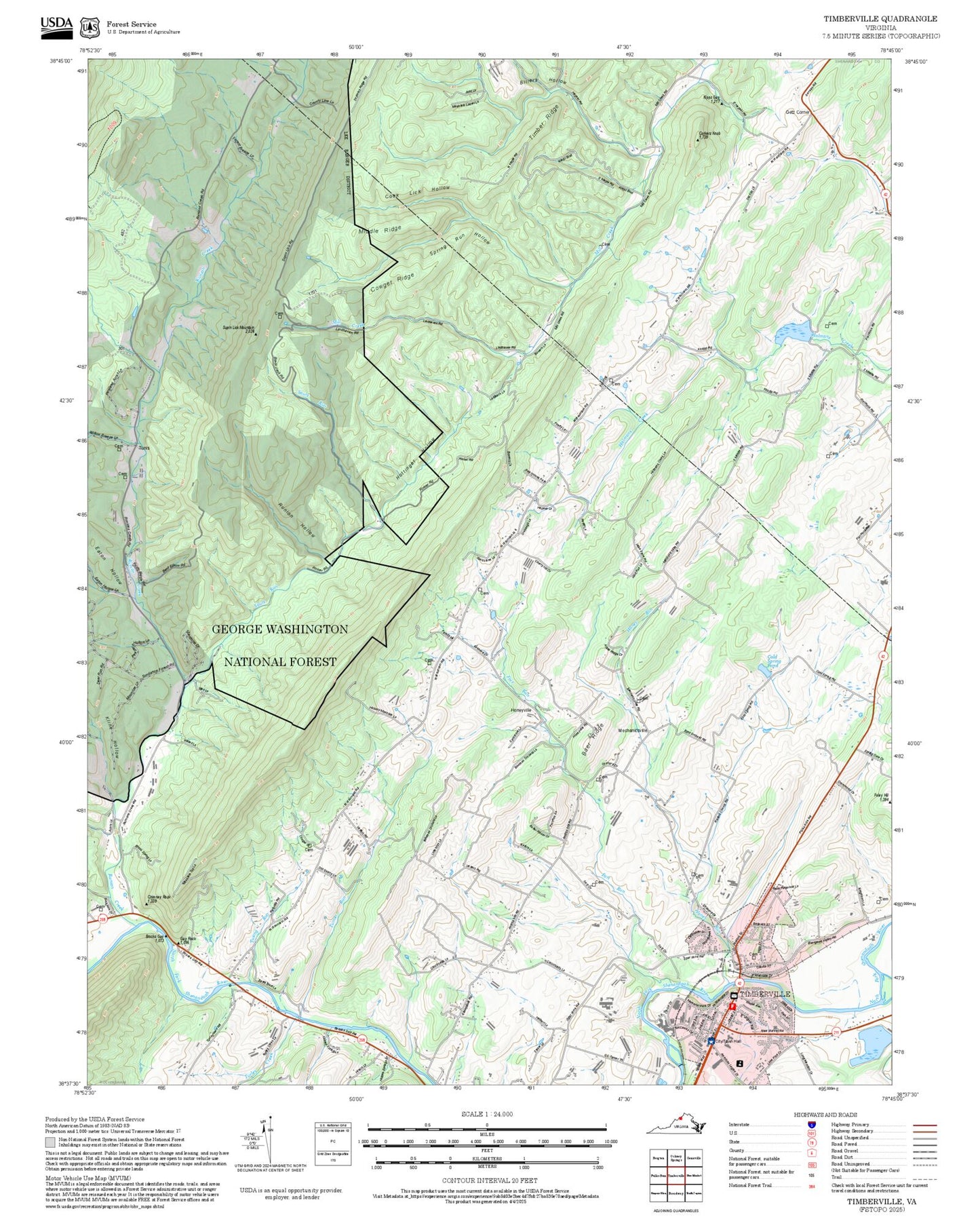 2025 Forest Service Topo Map of Timberville Virginia