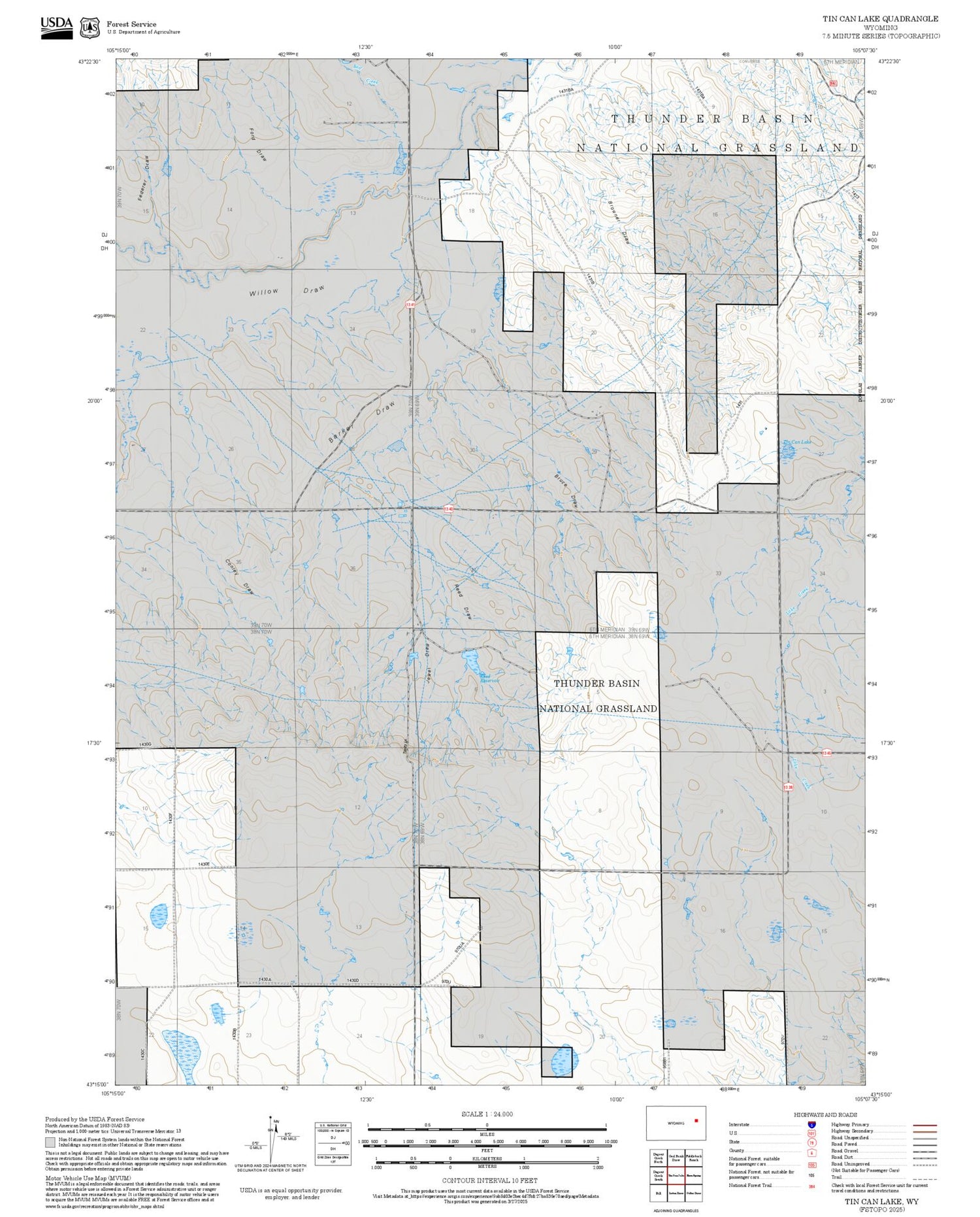 2025 Forest Service Topo Map of Tin Can Lake Wyoming