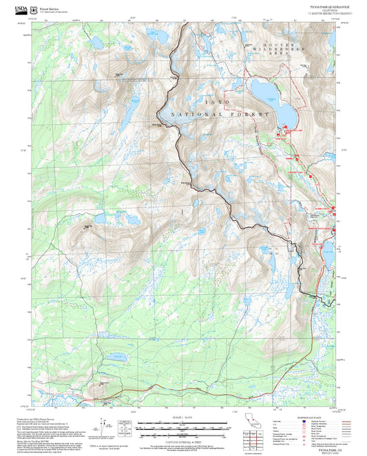 2025 Forest Service Topo Map of Tioga Pass California