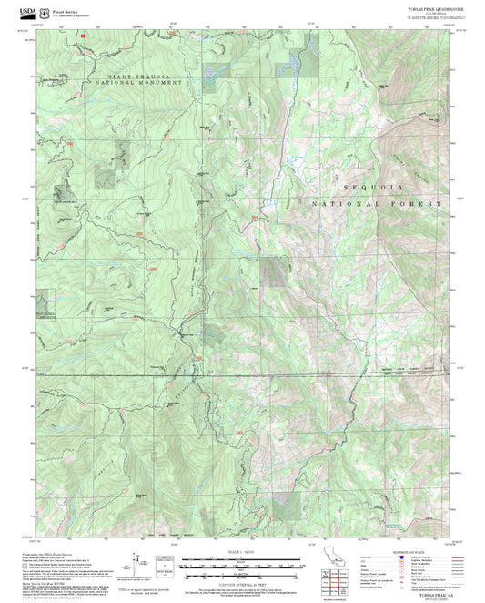 2025 Forest Service Topo Map of Tobias Peak California