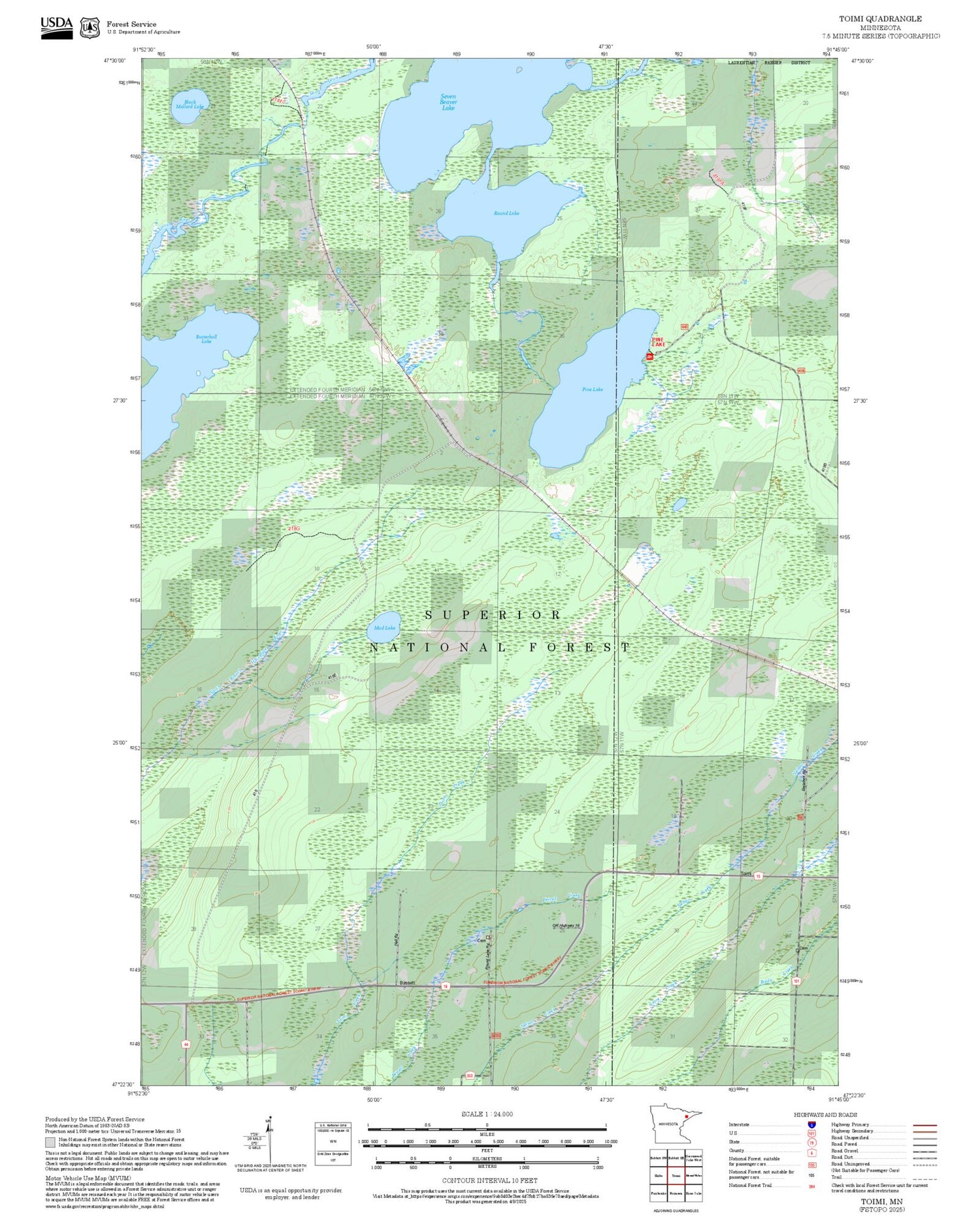 2025 Forest Service Topo Map of Toimi Minnesota
