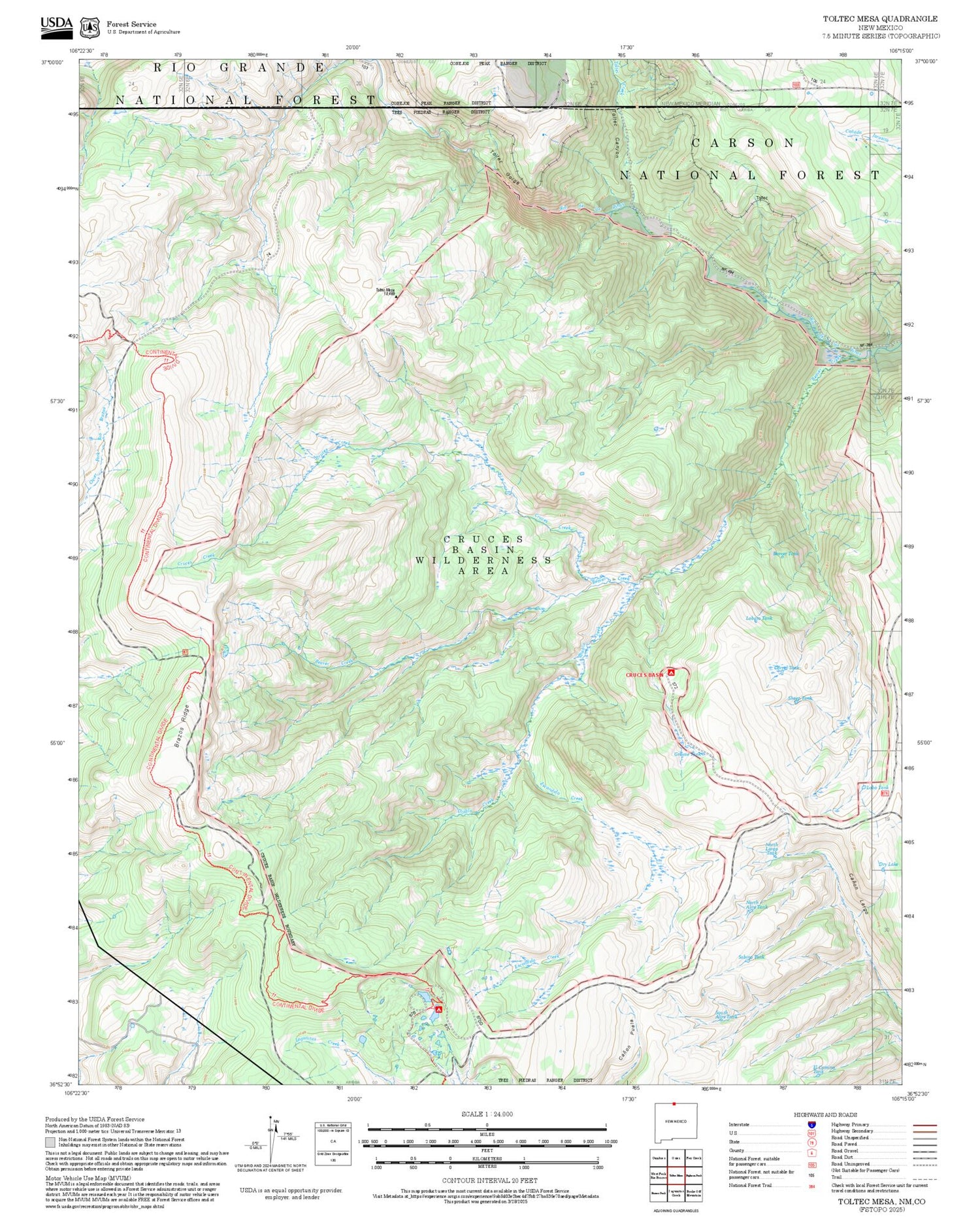 2025 Forest Service Topo Map of Toltec Mesa New Mexico