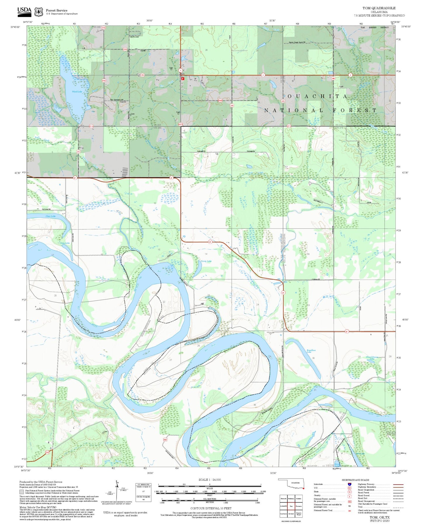 2025 Forest Service Topo Map of Tom Oklahoma