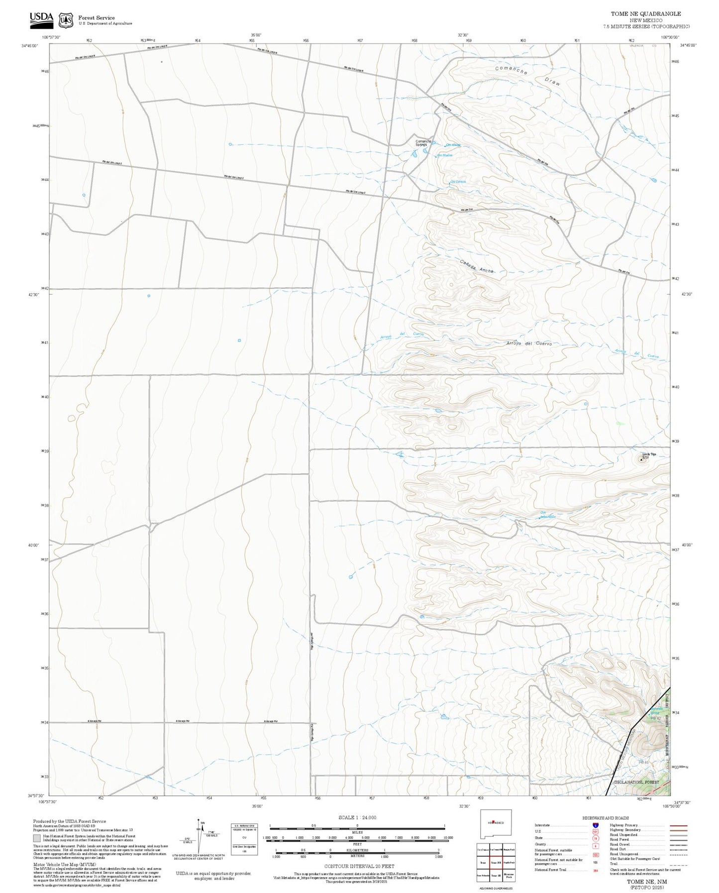 2025 Forest Service Topo Map of Tome NE New Mexico