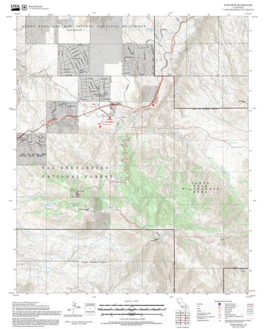 2025 Forest Service Topo Map of Toro Peak California