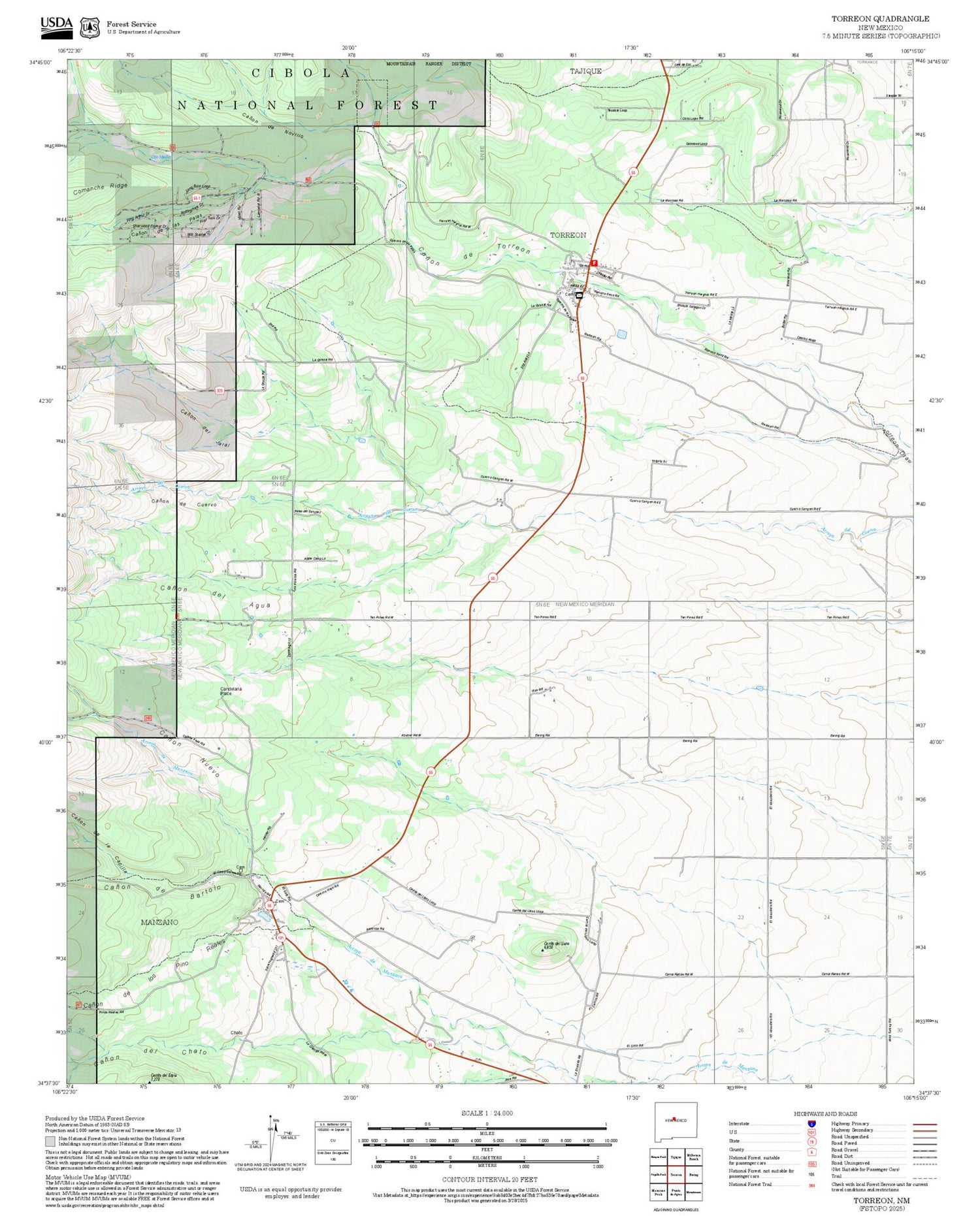 2025 Forest Service Topo Map of Torreon New Mexico