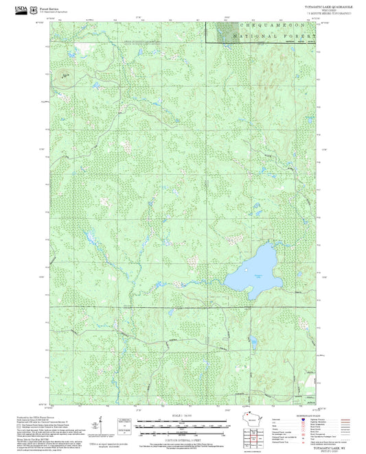 2025 Forest Service Topo Map of Totagatic Lake Wisconsin