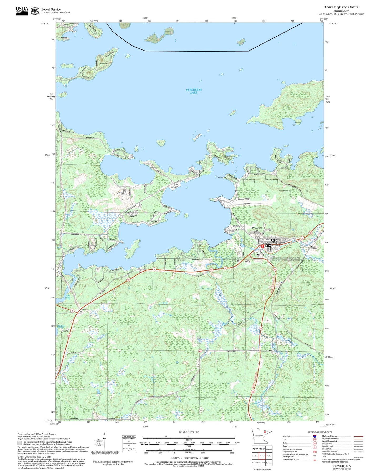 2025 Forest Service Topo Map of Tower Minnesota