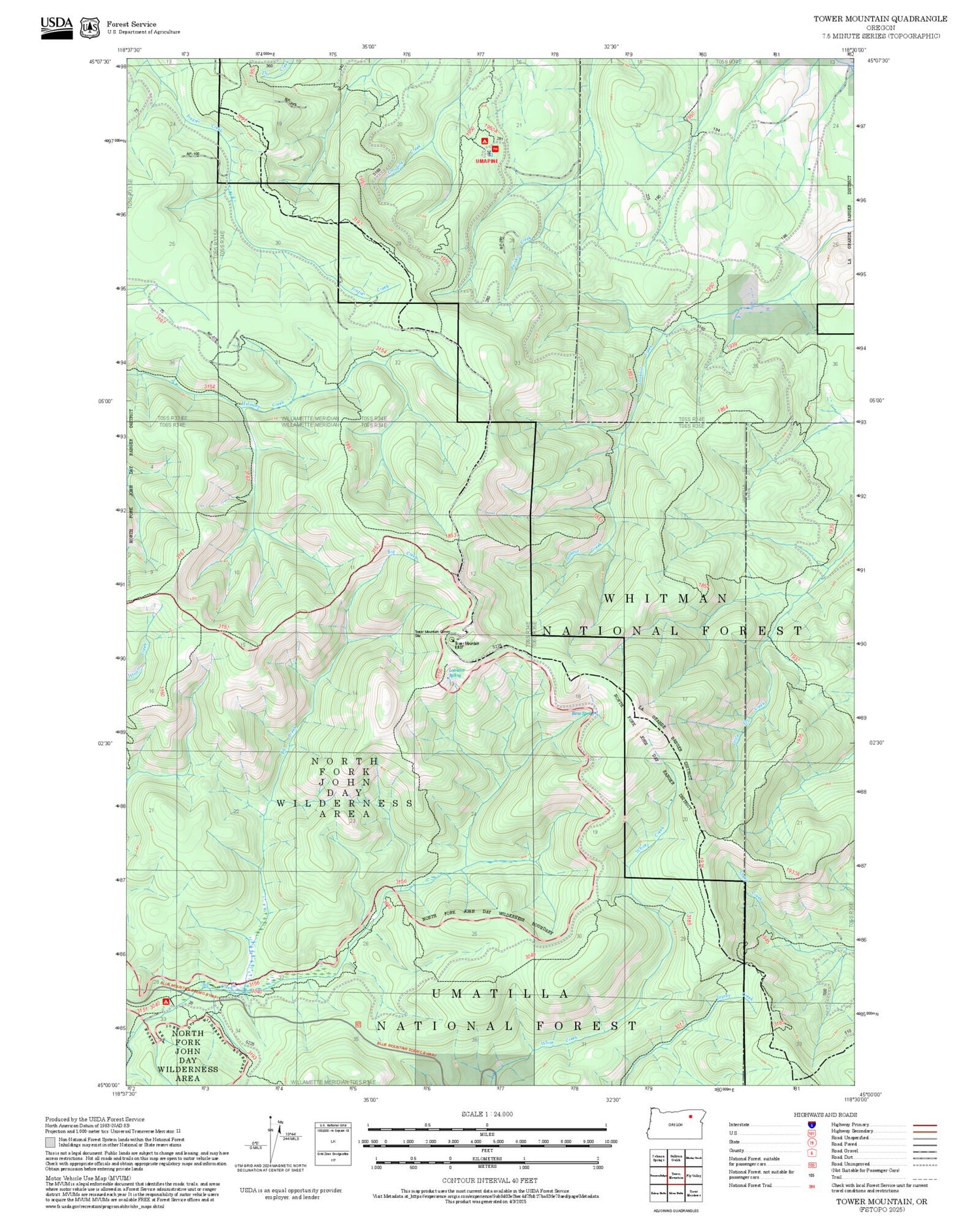 2025 Forest Service Topo Map of Tower Mountain Oregon