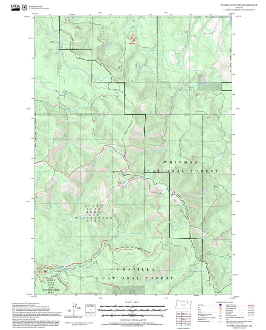 2025 Forest Service Topo Map of Tower Mountain Oregon