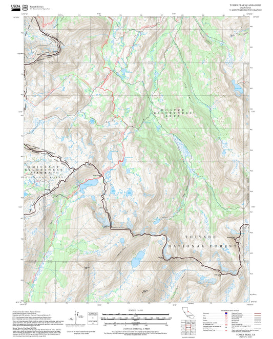 2025 Forest Service Topo Map of Tower Peak California
