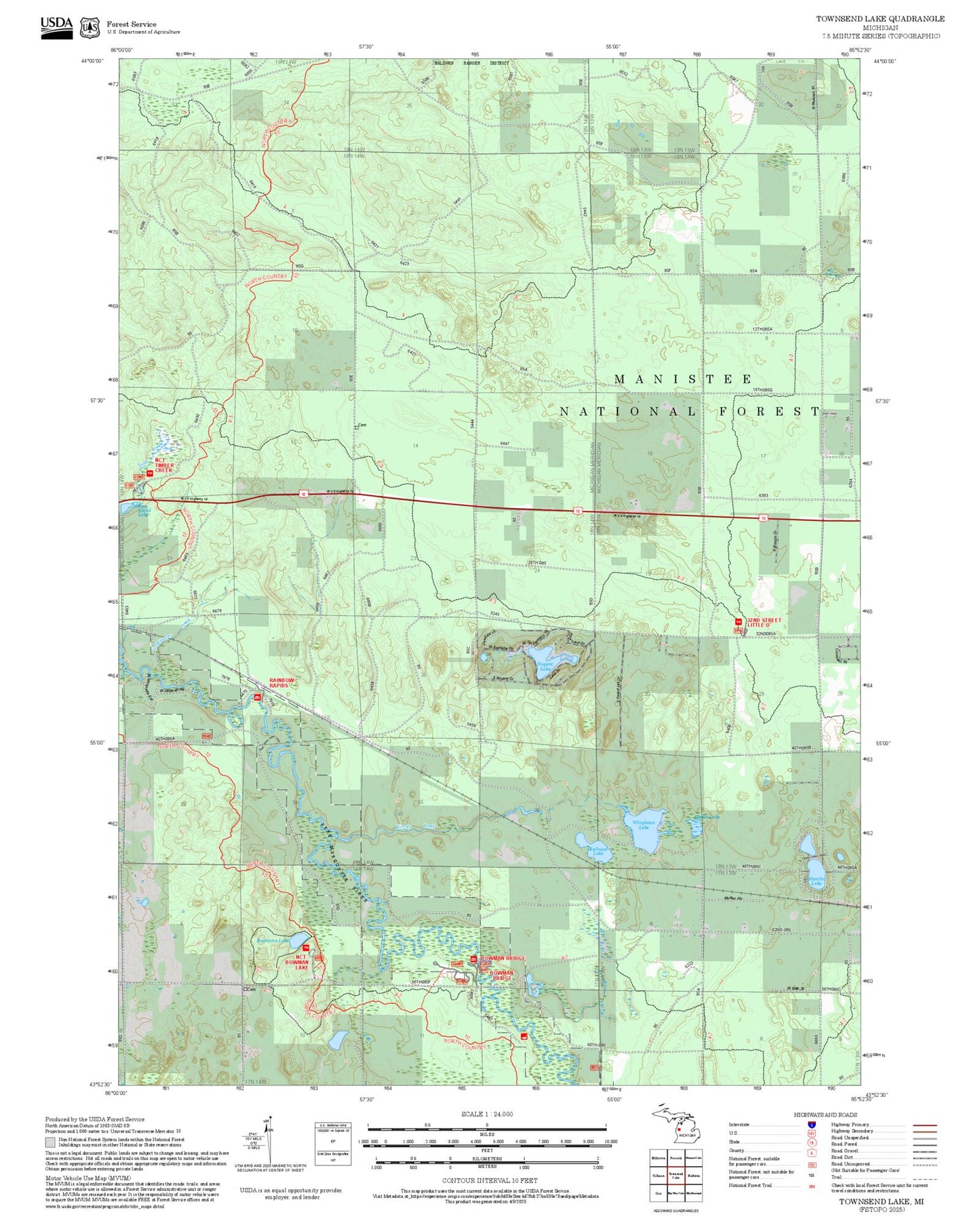 2025 Forest Service Topo Map of Townsend Lake Michigan