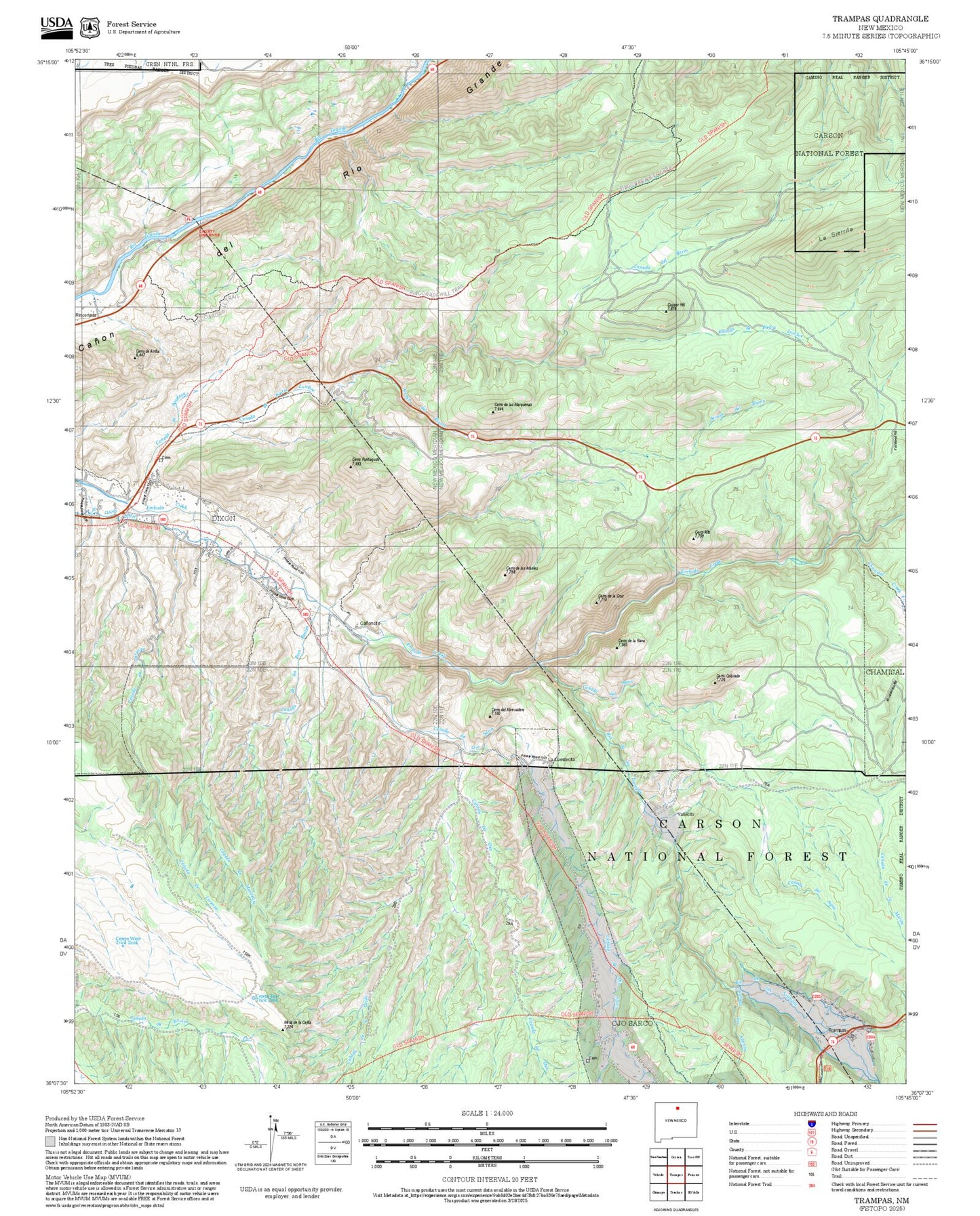 2025 Forest Service Topo Map of Trampas New Mexico