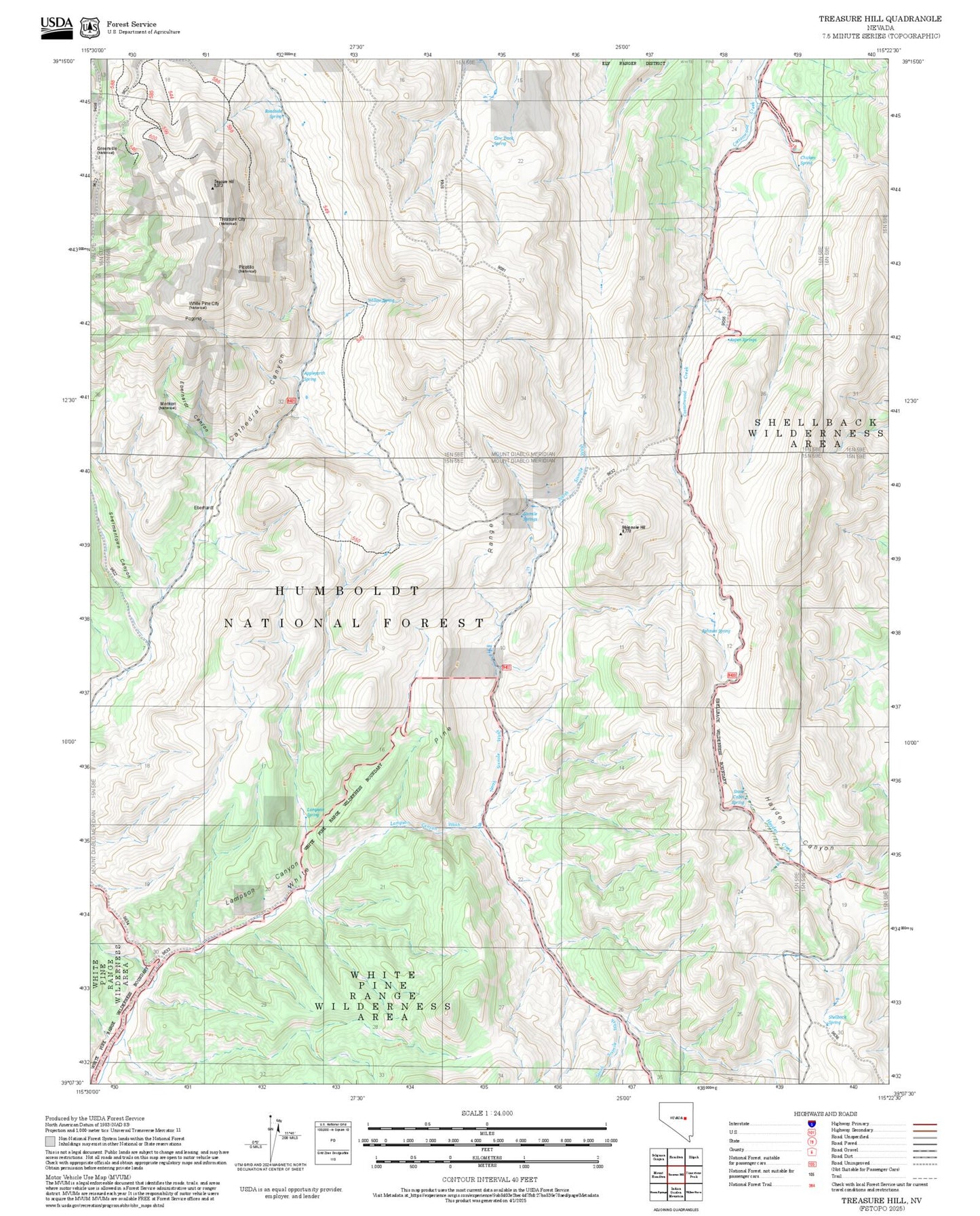 2025 Forest Service Topo Map of Treasure Hill Nevada