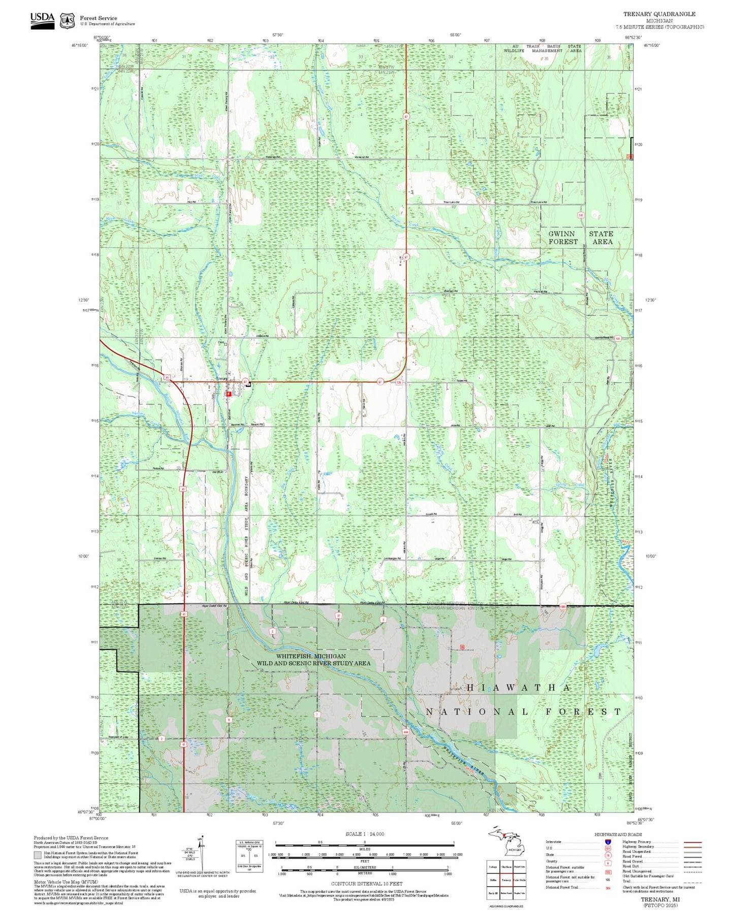 2025 Forest Service Topo Map of Trenary Michigan