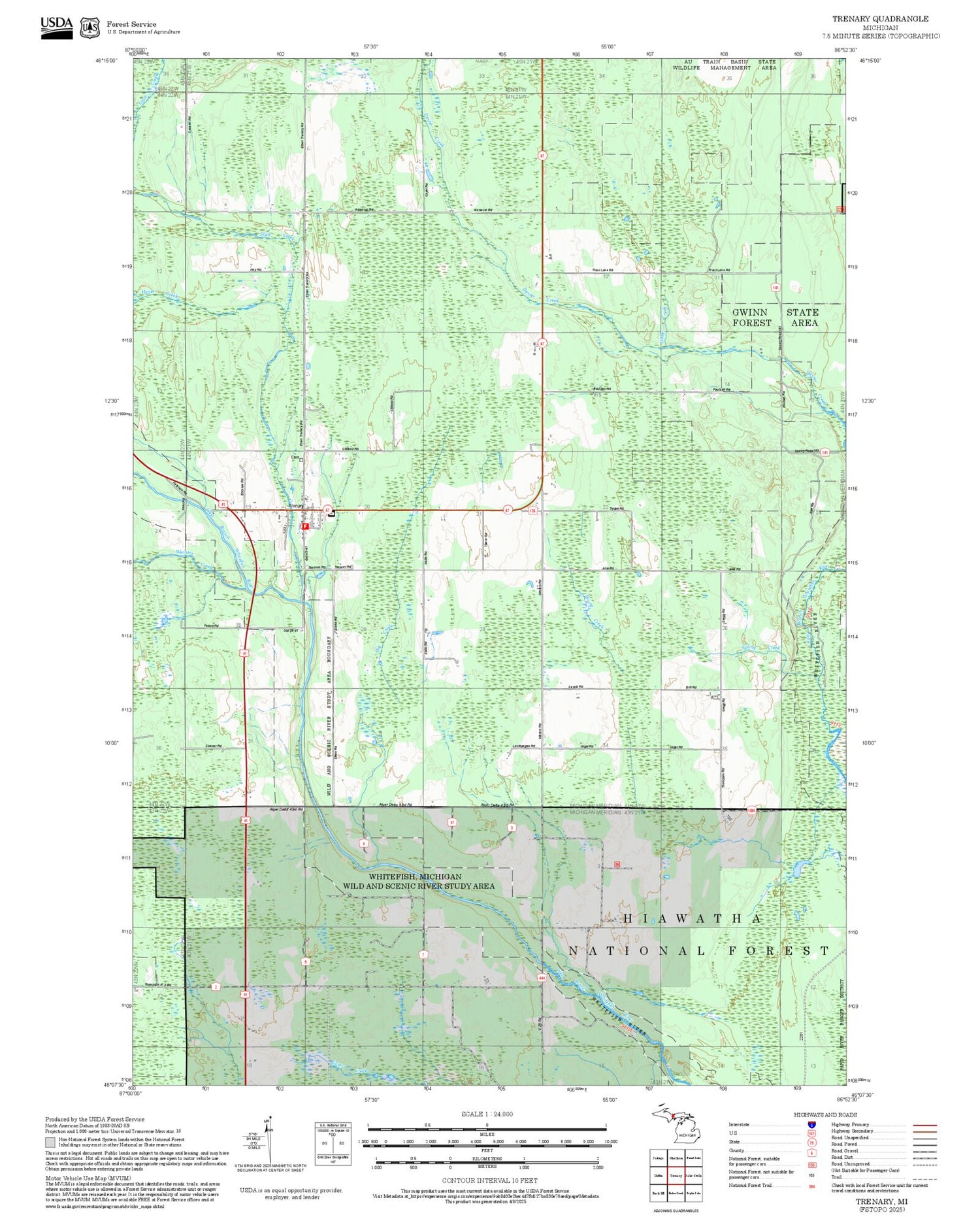 2025 Forest Service Topo Map of Trenary Michigan