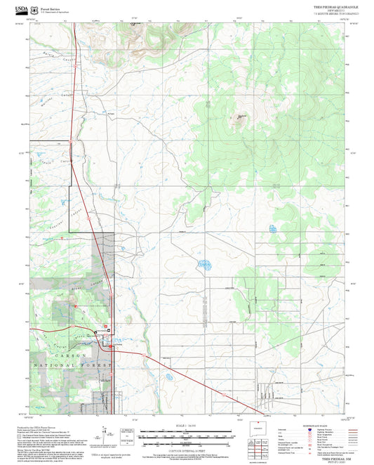 2025 Forest Service Topo Map of Tres Piedras New Mexico