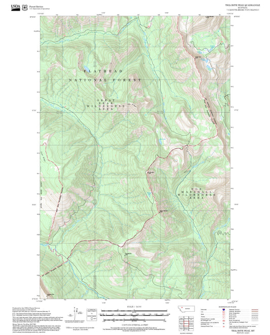 2025 Forest Service Topo Map of Trilobite Peak Montana