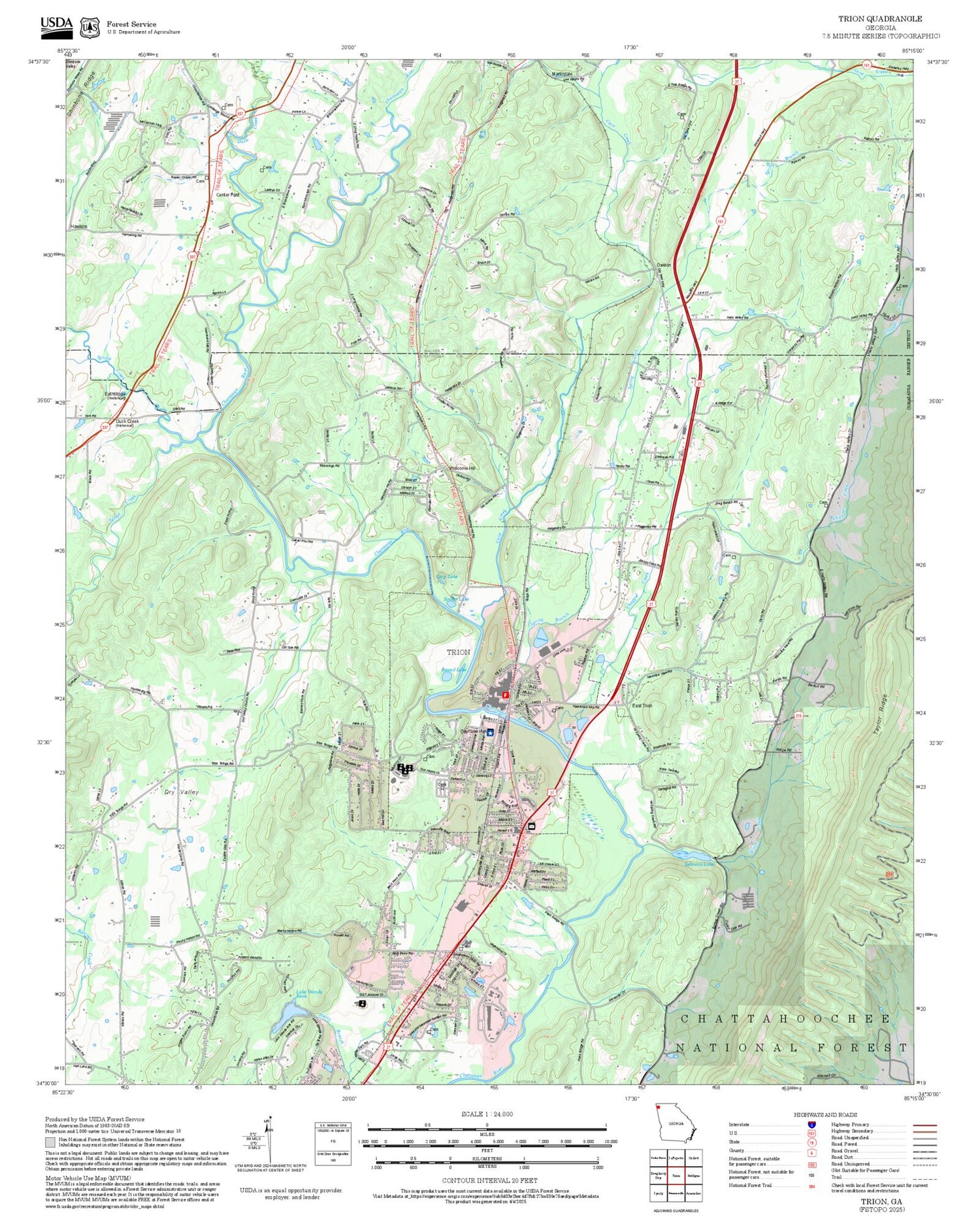 2025 Forest Service Topo Map of Trion Georgia