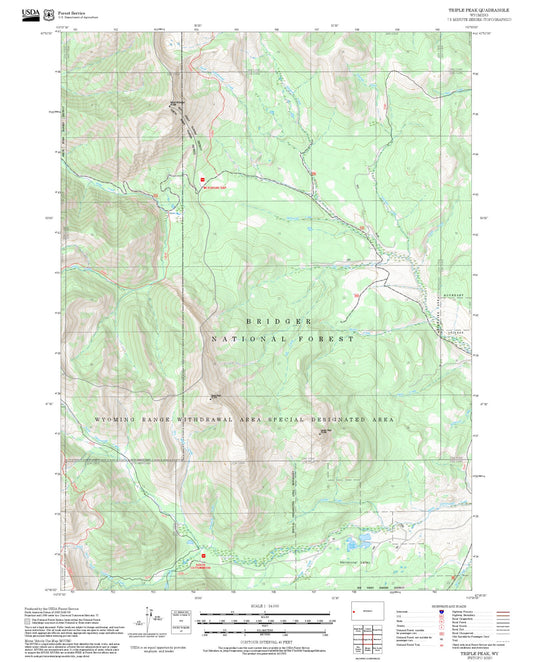 2025 Forest Service Topo Map of Triple Peak Wyoming