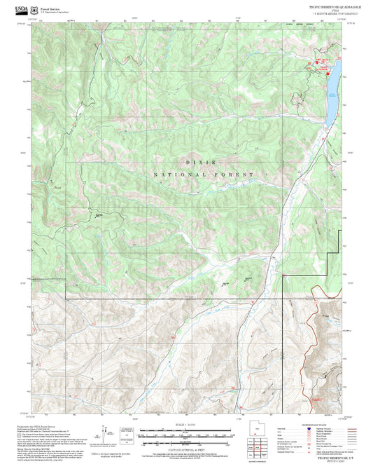 2025 Forest Service Topo Map of Tropic Reservoir Utah