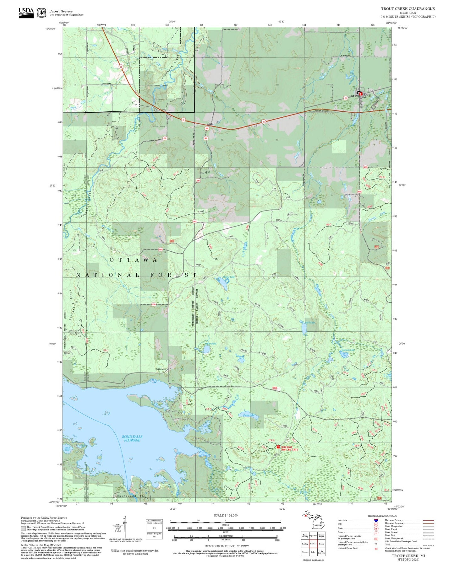 2025 Forest Service Topo Map of Trout Creek Michigan