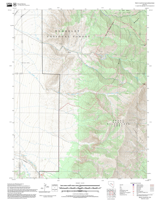 2025 Forest Service Topo Map of Troy Canyon Nevada