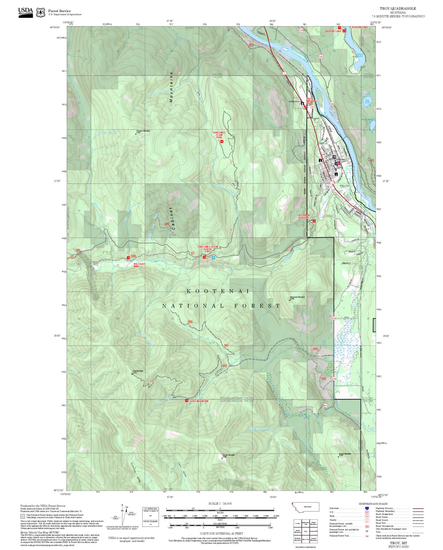 2025 Forest Service Topo Map of Troy Montana