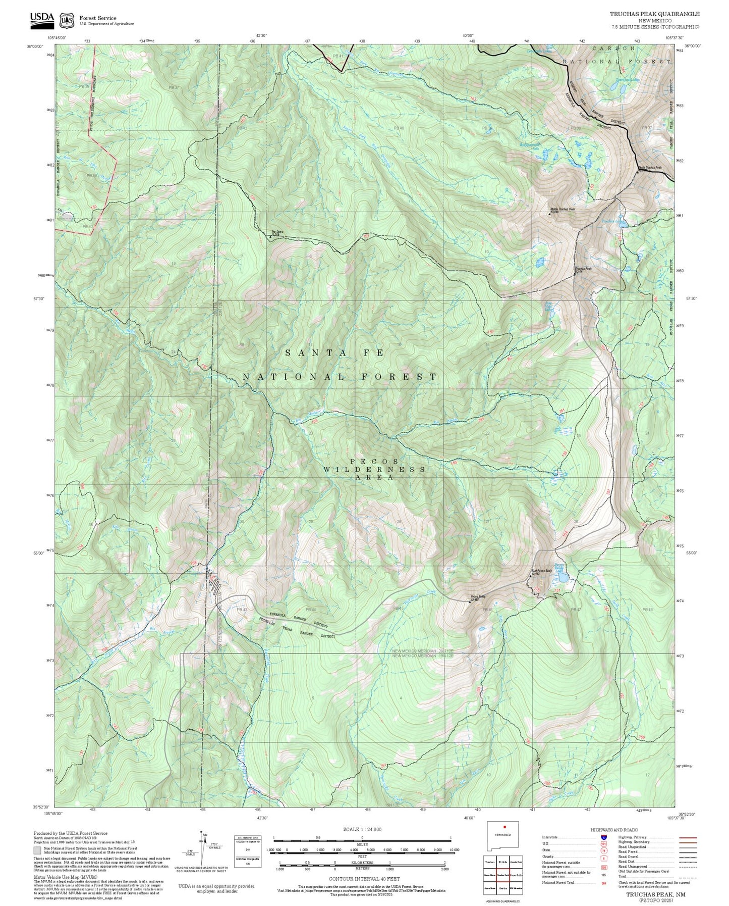 2025 Forest Service Topo Map of Truchas Peak New Mexico