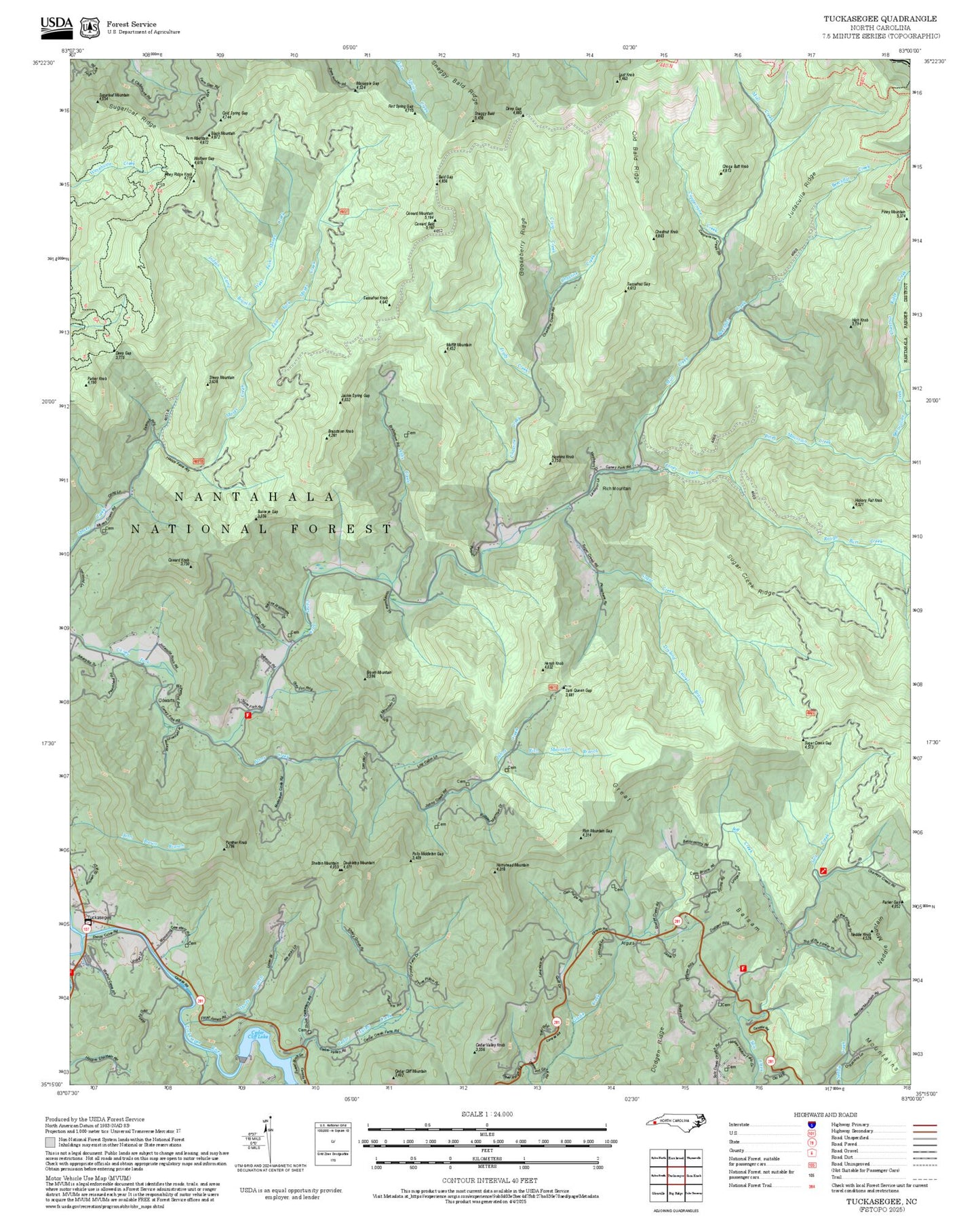 2025 Forest Service Topo Map of Tuckasegee North Carolina