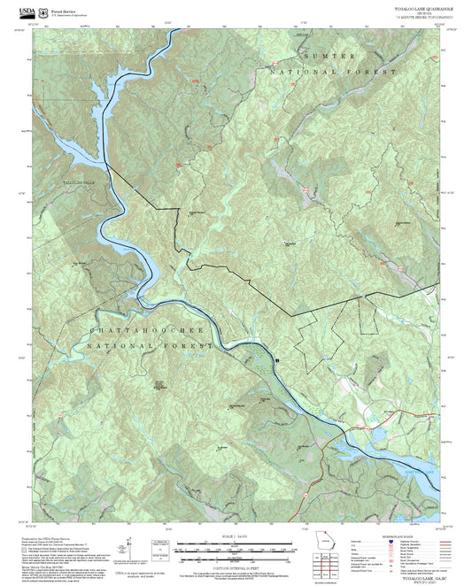 2025 Forest Service Topo Map of Tugaloo Lake Georgia