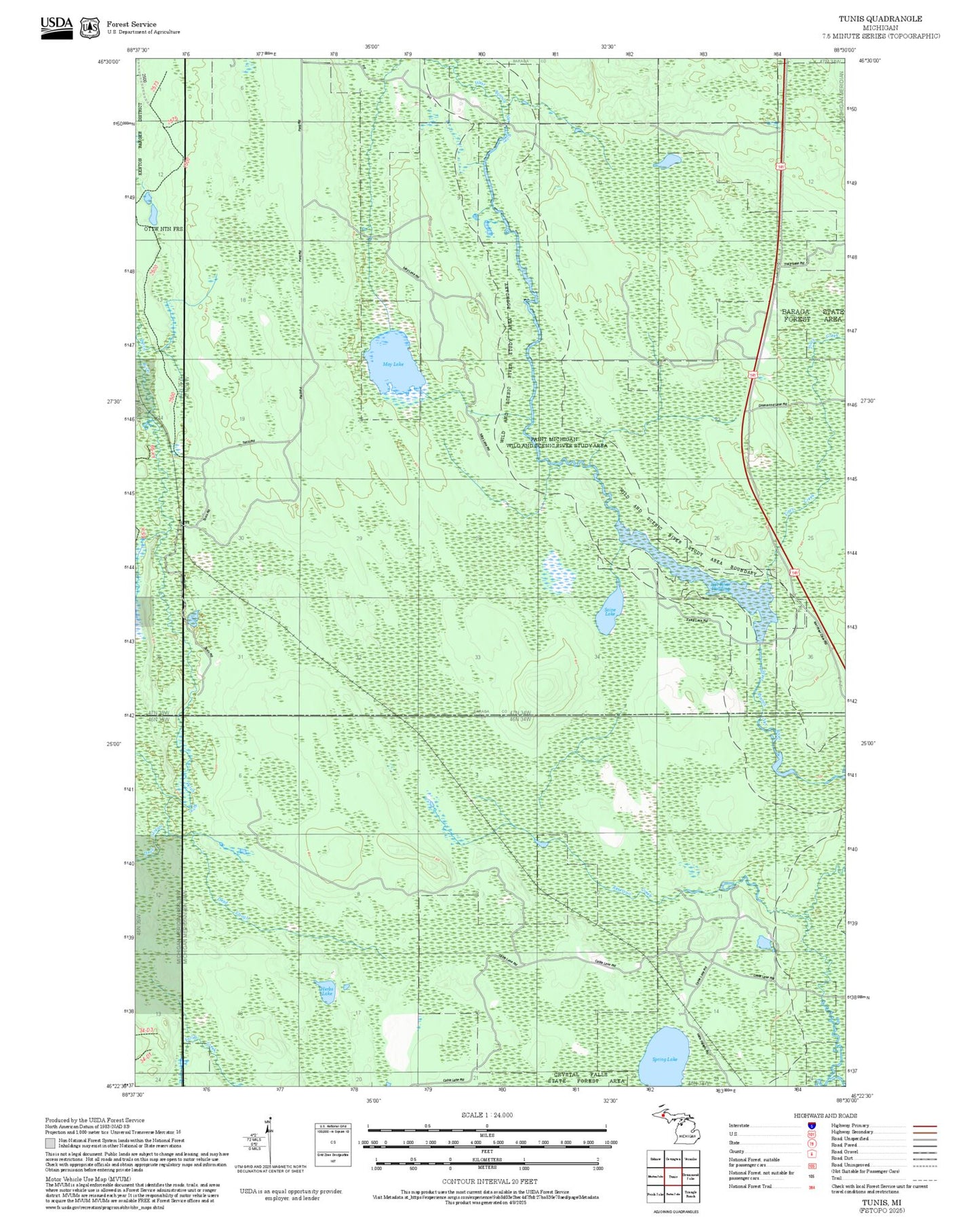 2025 Forest Service Topo Map of Tunis Michigan