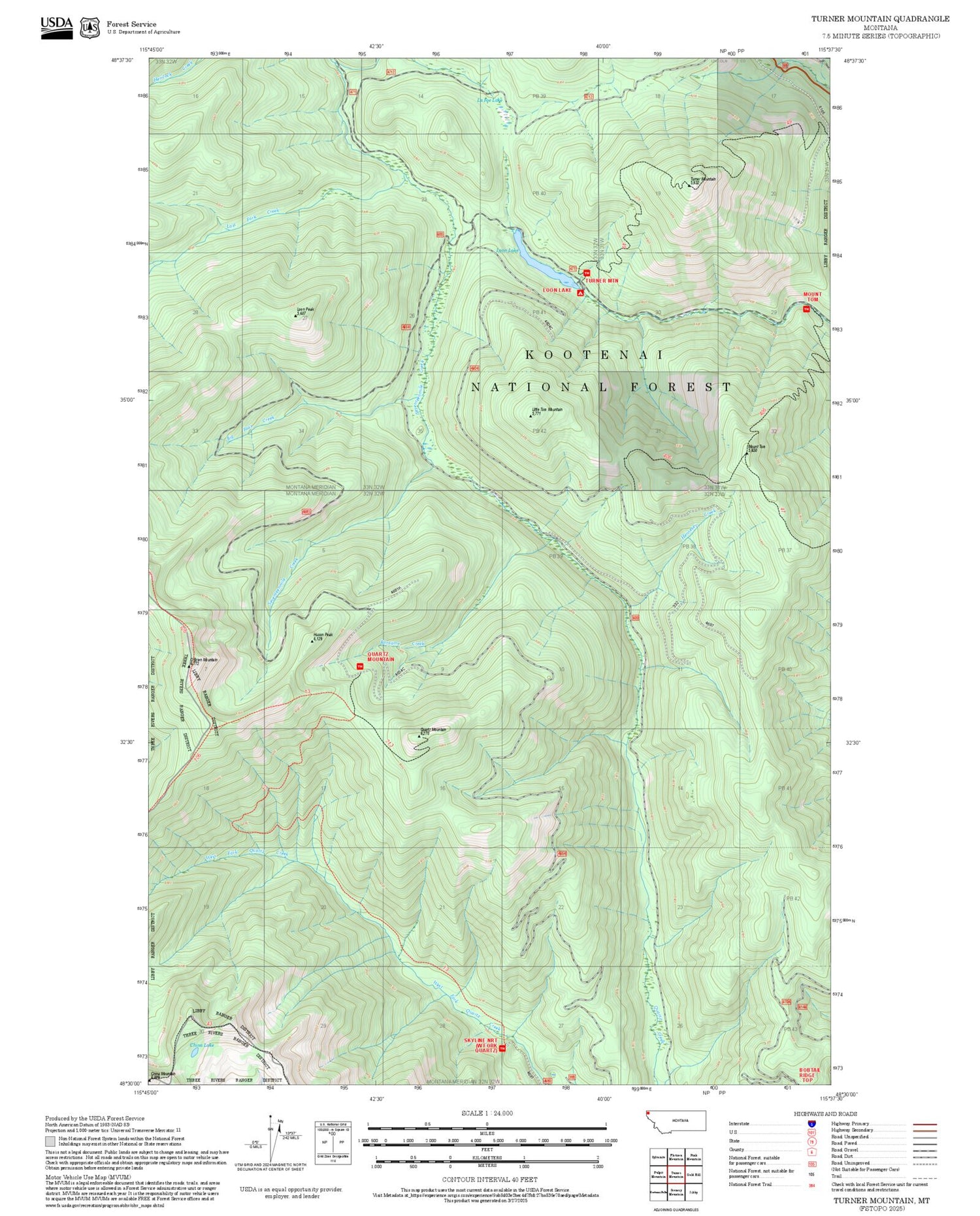 2025 Forest Service Topo Map of Turner Mountain Montana