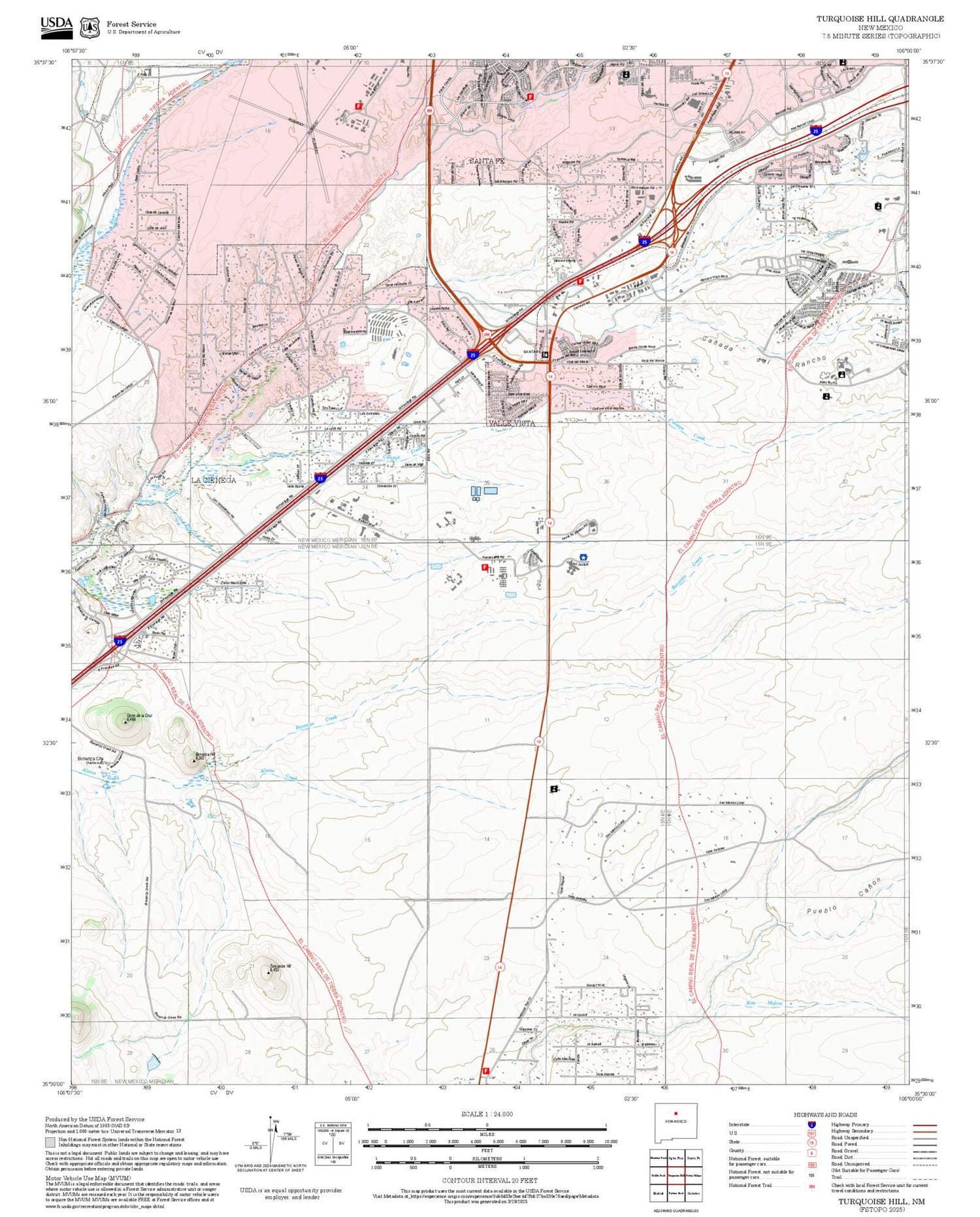 2025 Forest Service Topo Map of Turquoise Hill New Mexico