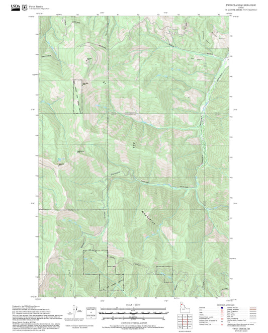 2025 Forest Service Topo Map of Twin Crags Idaho