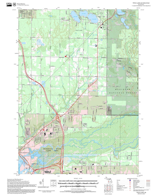 2025 Forest Service Topo Map of Twin Lake Michigan