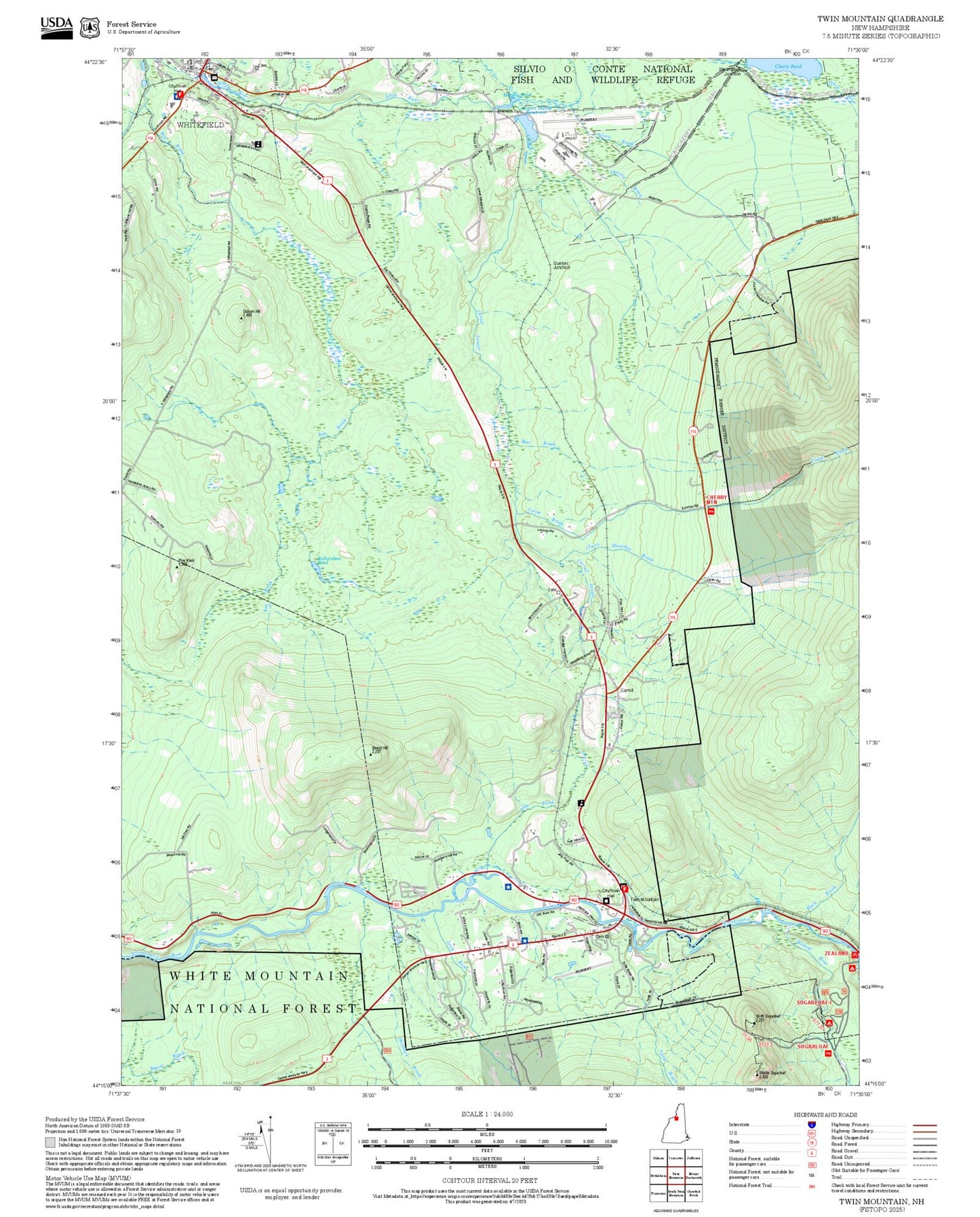 2025 Forest Service Topo Map of Twin Mountain New Hampshire