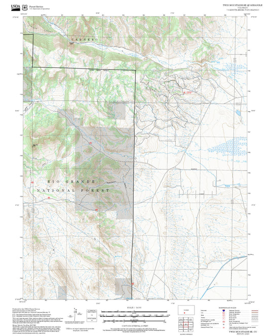 2025 Forest Service Topo Map of Twin Mountains SE Colorado