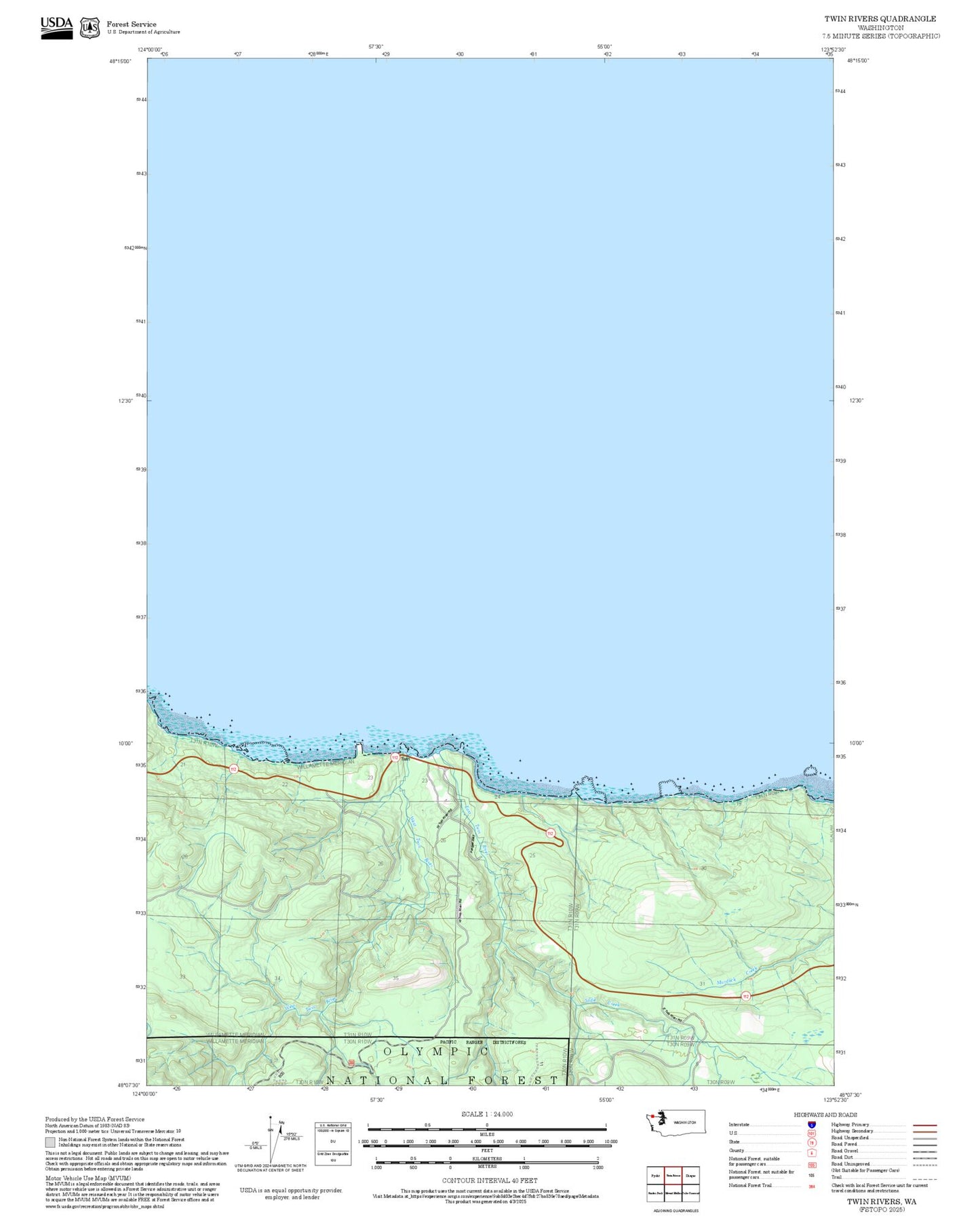 2025 Forest Service Topo Map of Twin Rivers Washington