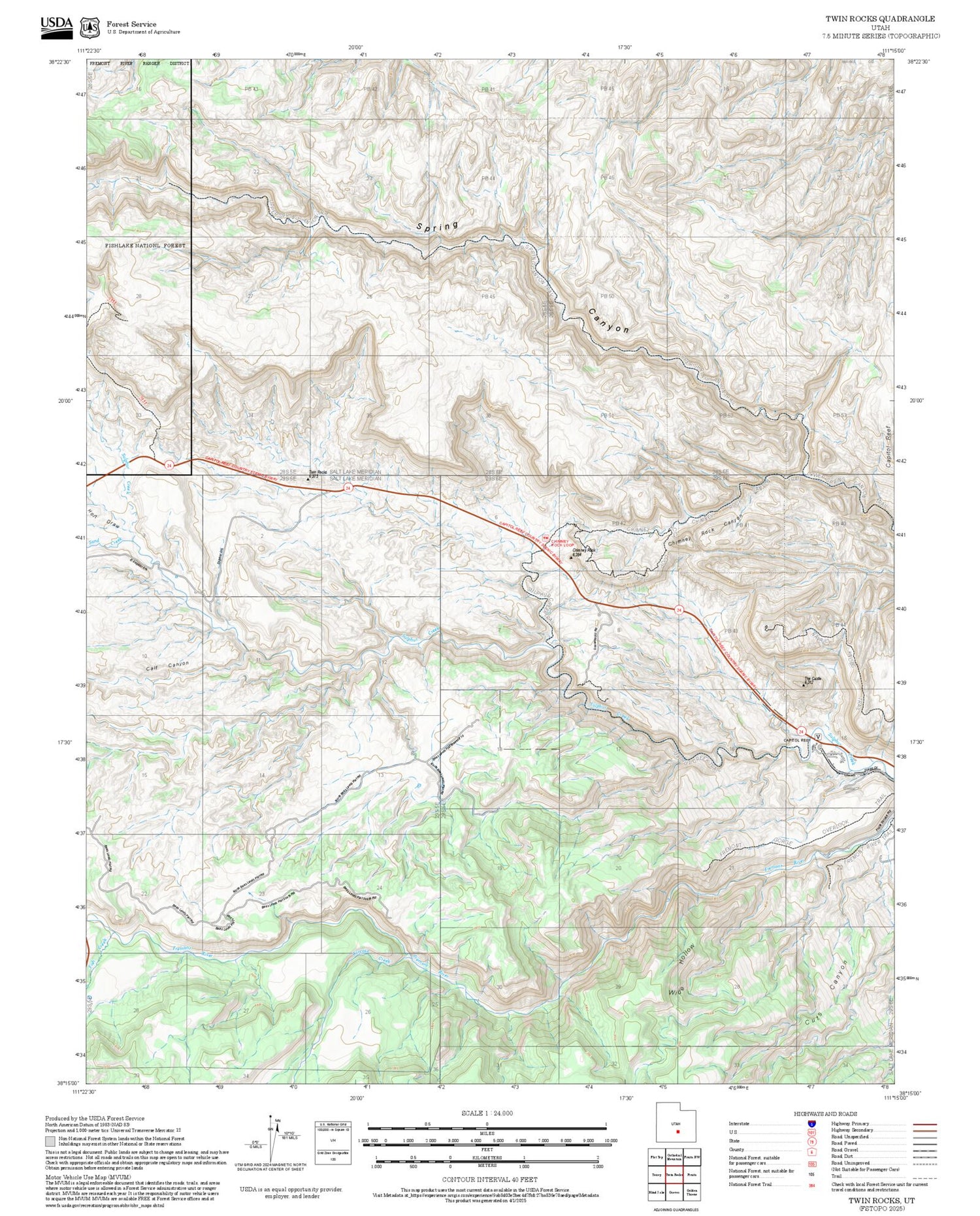 2025 Forest Service Topo Map of Twin Rocks Utah