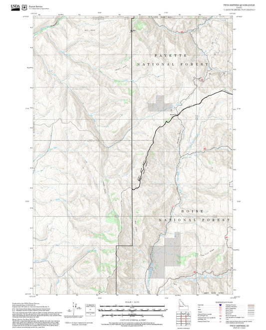 2025 Forest Service Topo Map of Twin Sisters Idaho