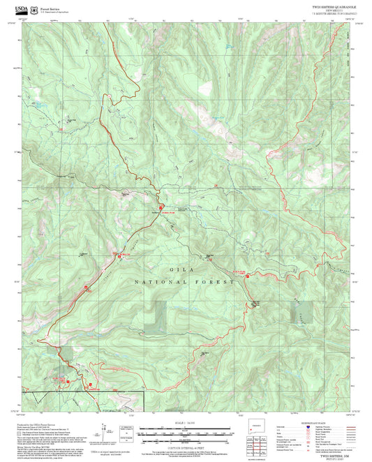 2025 Forest Service Topo Map of Twin Sisters New Mexico