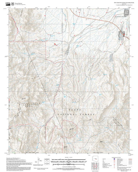 2025 Forest Service Topo Map of Two Bar Mountain Arizona
