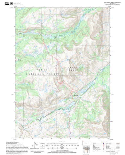 2025 Forest Service Topo Map of Two Ocean Pass Wyoming