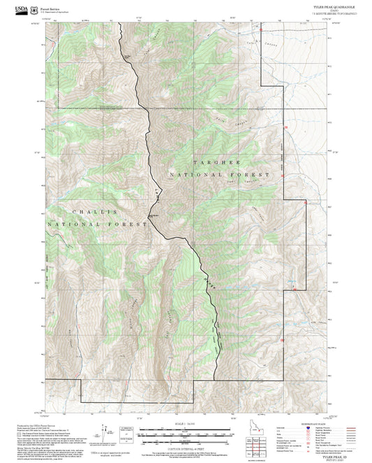 2025 Forest Service Topo Map of Tyler Peak Idaho